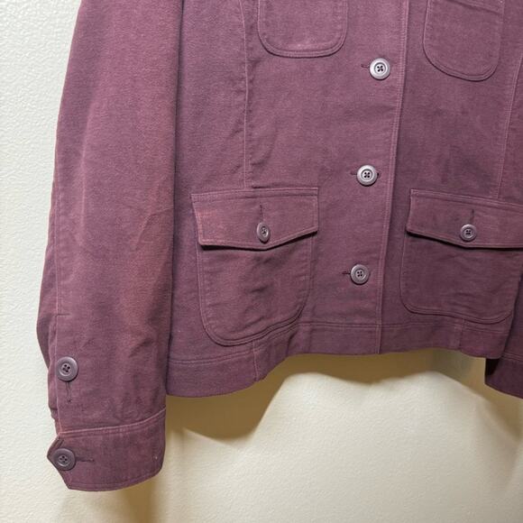 L.L.Bean Jacket Pockets Button Down Burgundy Womens Size Large - Picture 2 of 5